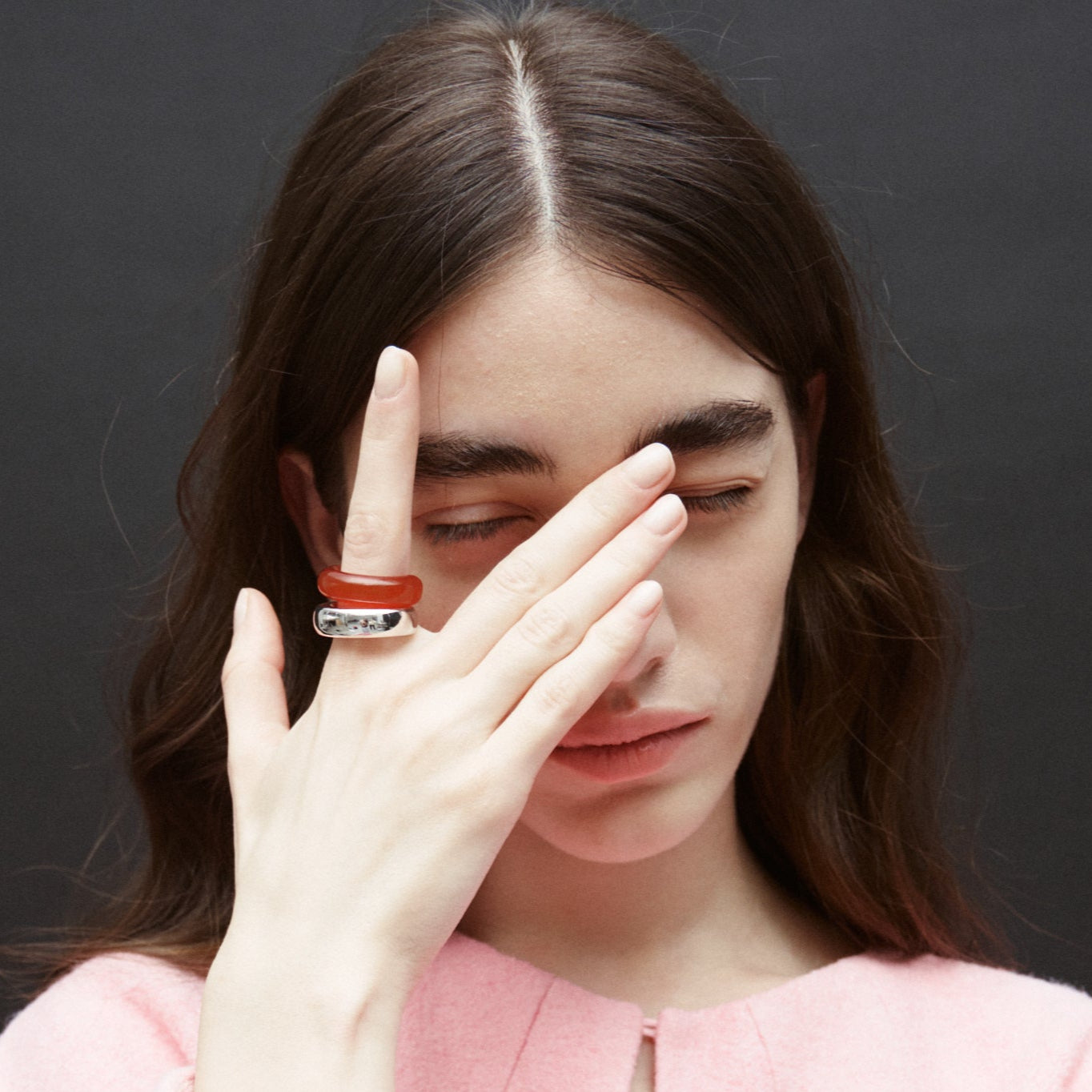 The Ring: red agate & silver