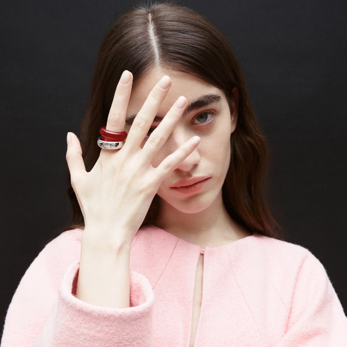 The Ring: red agate & silver
